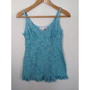Victoria’s Secret VTG Y2K Teal Blue Green Babydoll Lace Slip Dress Sheer Sz M